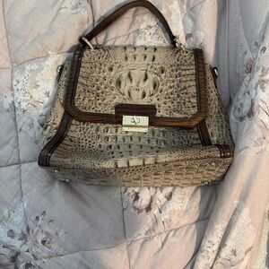 Brahmin Crocodile Embossed Satchel in Tan and Brown